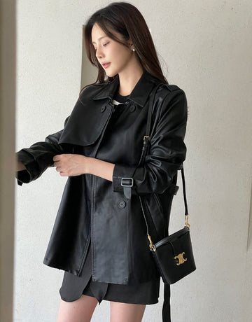 Suitman Double Trench Half Leather Jacket (Belt Set)